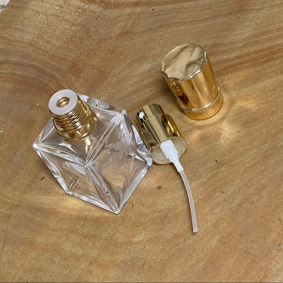 Like NEW Glass Perfume Bottle Floral Etched Design - Picture 2 of 10